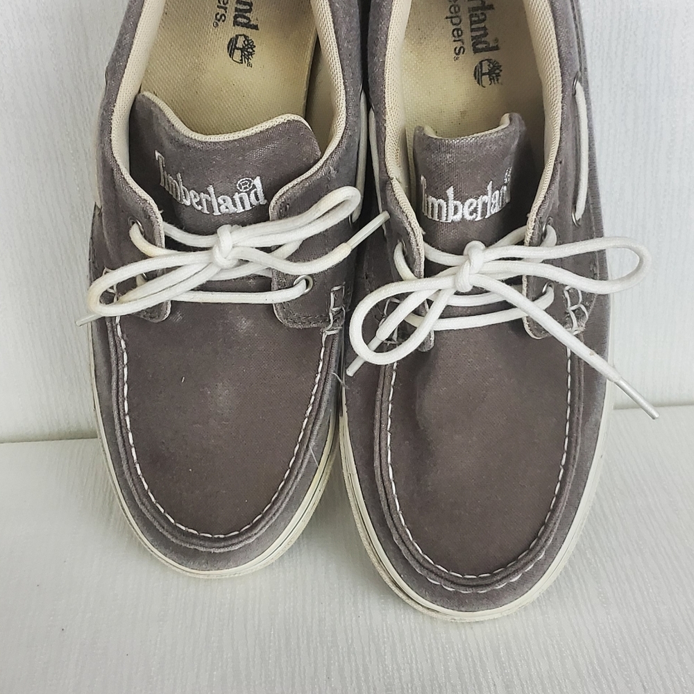 Timberland Grey Canvas Boat Shoes - Picture 2 of 8